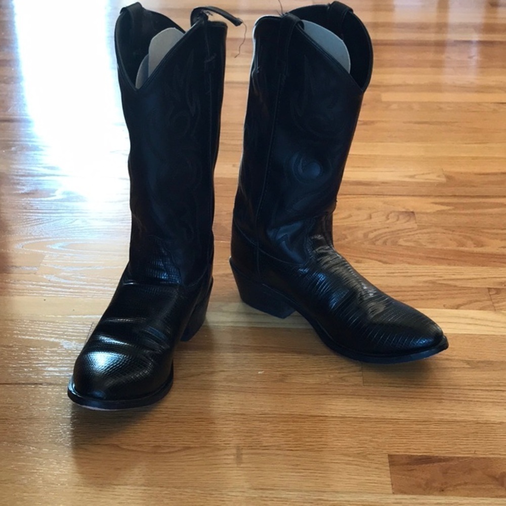 BLACK Leather Cowboy Boots
